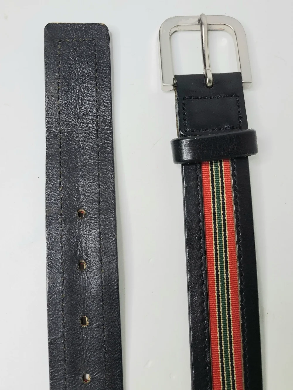 Banana Republic Striped Canvas Italian Leather Made in USA Vintage Belt